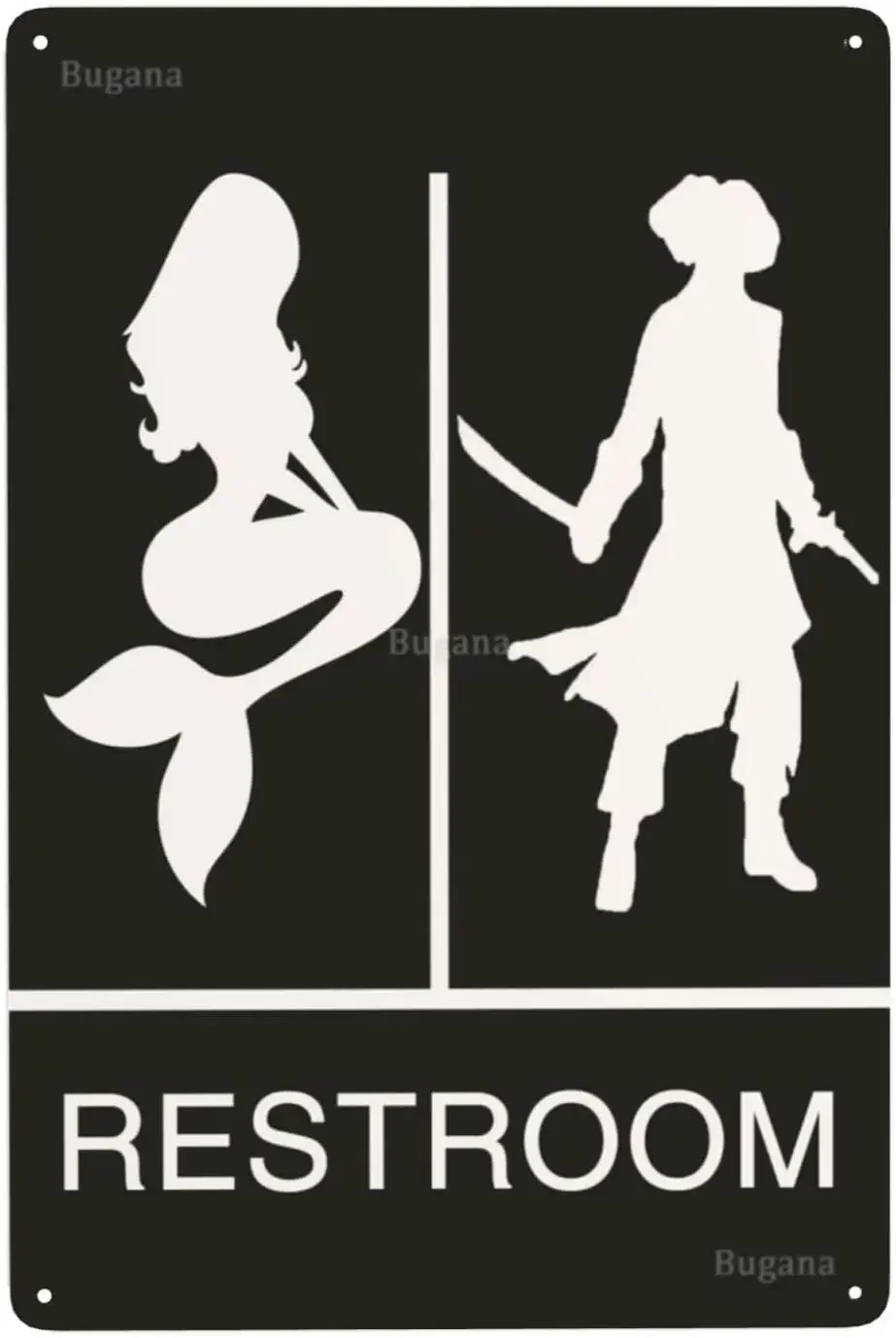 Home Bathroom Signs - Mermaid Pirate Restroom Vintage Metal Sign,
