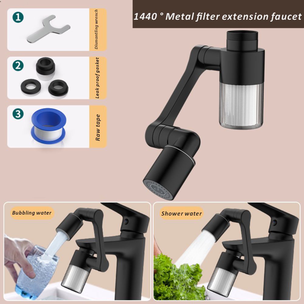 Home Bathroom Faucets - New Black 1440° Rotatable with Filter