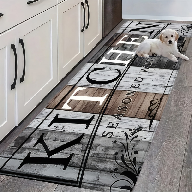 Home Bathroom Cleaning Machine - VIKAMA Retro Wood Grain Kitchen Rug