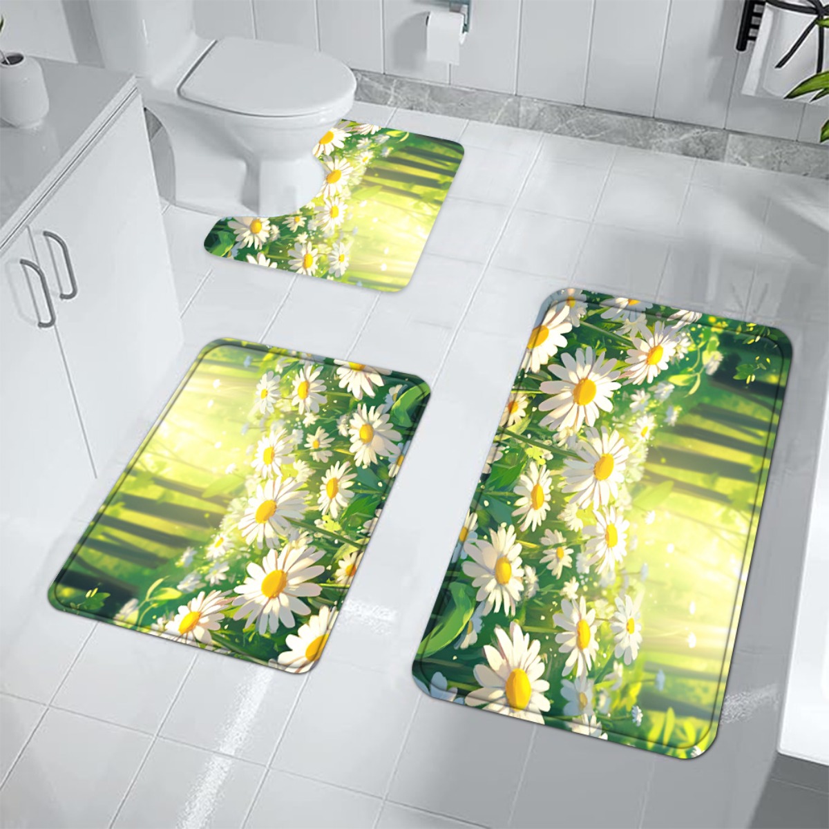 Daisy Floral Bath Mat Set Bath - Home Made Bathroom Vanity ulasan dan harga
