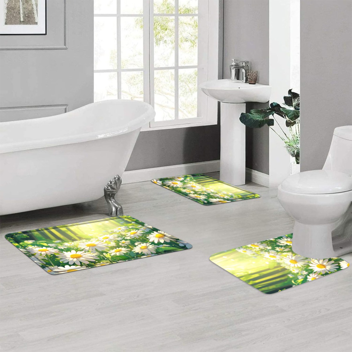 Daisy Floral Bath Mat Set Bath - Home Made Bathroom Vanity ulasan dan harga