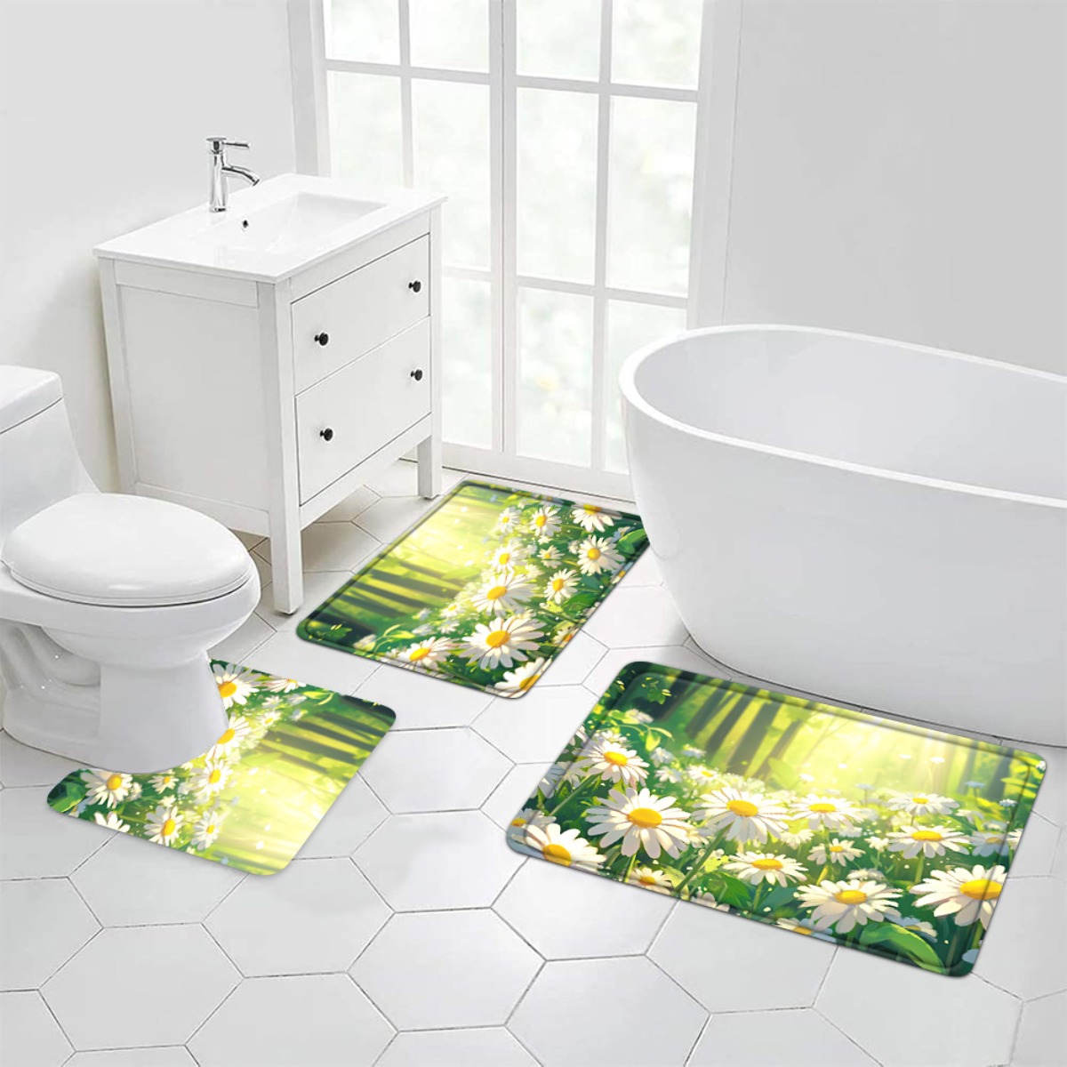 Daisy Floral Bath Mat Set Bath - Home Made Bathroom Vanity ulasan dan harga