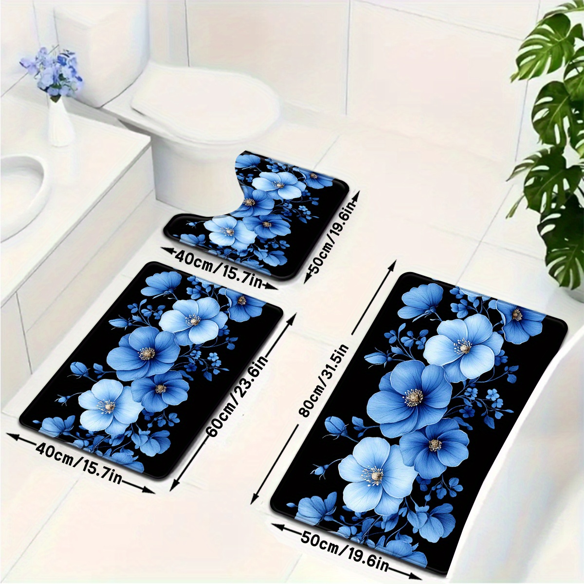 Blue Floral Bathroom Mat Set A - Home Made Bathroom Vanity ulasan dan harga