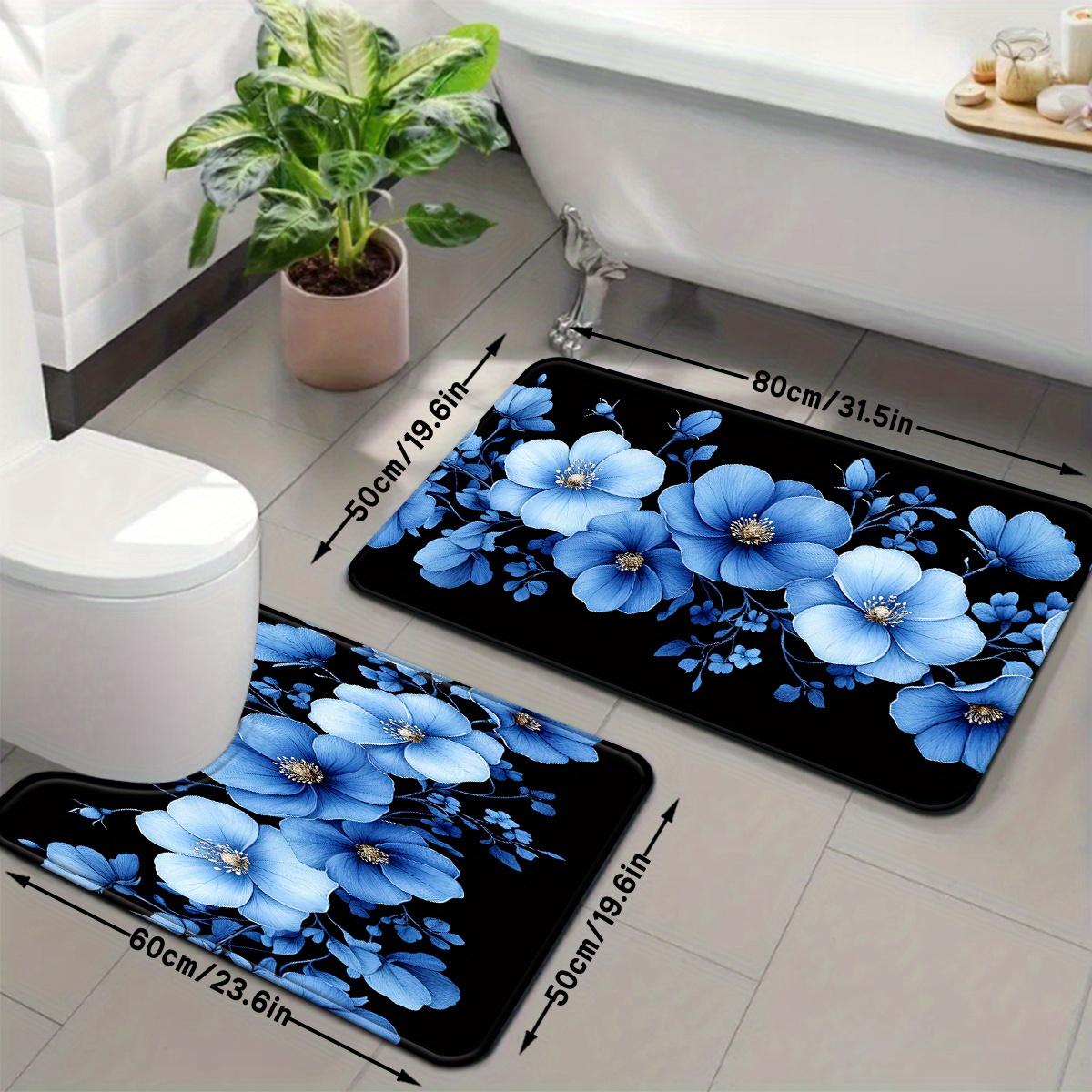 Blue Floral Bathroom Mat Set A - Home Made Bathroom Vanity ulasan dan harga
