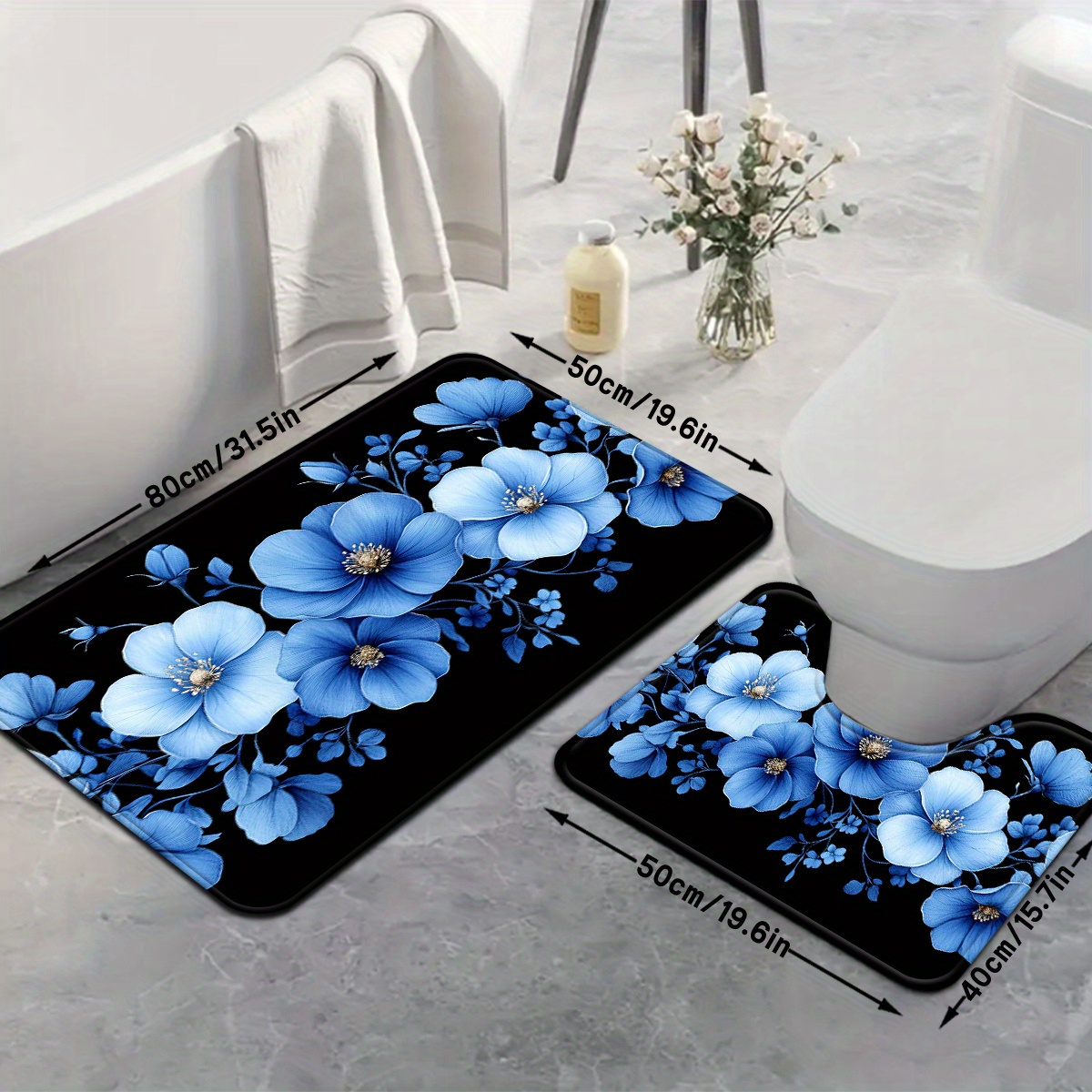 Blue Floral Bathroom Mat Set A - Home Made Bathroom Vanity ulasan dan harga